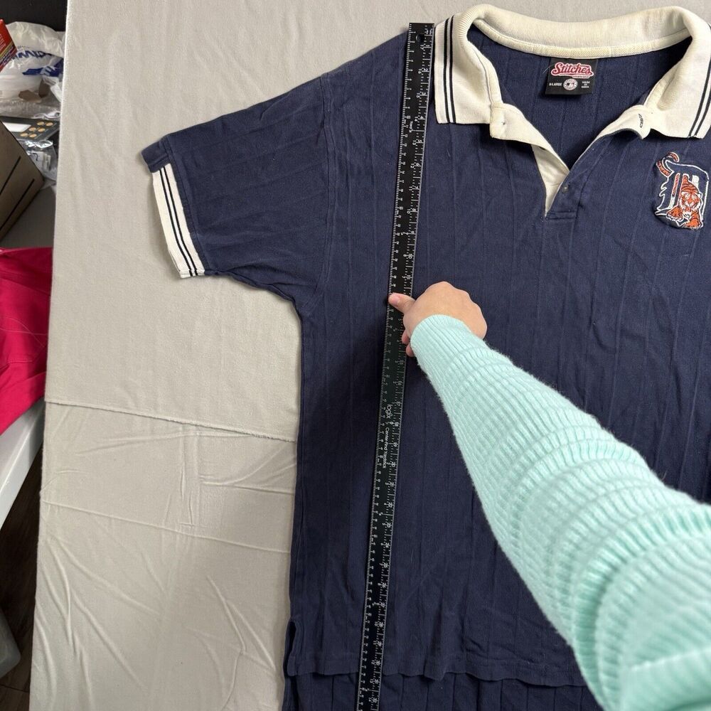 Vintage Detroit Tigers Polo Shirt 1990s XL Fit Blue MLB Baseball Stitches Brand - Picture 6 of 7